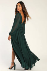 Enchant My Love White V-Neck Long Sleeve Maxi Dress