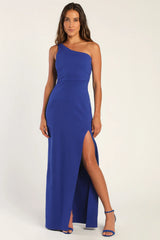 Good Times Only Royal Blue One-Shoulder Maxi Dress