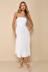 Perfectly Stunning Emerald Jacquard Strapless Midi Dress