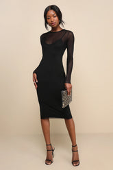 Perfect Plans Light Blue Sheer Mesh Long Sleeve Midi Dress