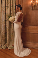 Emmersyn White Lace Backless Maxi Dress
