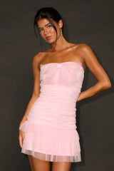 Picture-Perfect Persona Black Mesh Bow Ruched Mini Dress