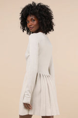 Beyond Sweet Heathered Beige Pearl Pleated Mini Sweater Dress
