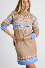 Becklynn Taupe Fair Isle Sweater Mini Dress