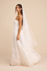 Elysande White Embroidered Beaded Strapless Maxi Dress