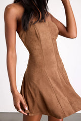 Andrada Light Brown Suede Strapless Mini Dress
