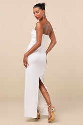 Irresistible Attitude Red Strapless Lace Column Maxi Dress