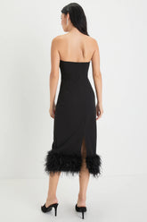 Fancy Behavior Black Bustier Strapless Feather Midi Dress
