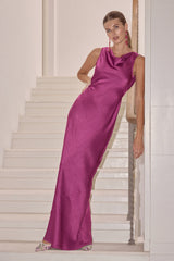 Alisha Brown Crinkle Satin Backless Maxi Dress