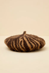 Dashwood Brown Animal Print Fuzzy Knit Beret