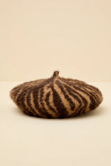 Dashwood Brown Animal Print Fuzzy Knit Beret