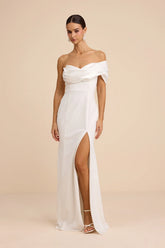 Beaumont White Asymmetrical Mermaid Maxi Dress