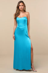 Extraordinary Presence Rust Brown Satin Strapless Maxi Dress