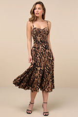 Enticing Invite Black Pleated Midi Dress
