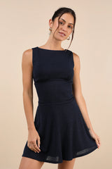 Modern Moves Navy Blue Ribbed Knit Sleeveless Mini Dress