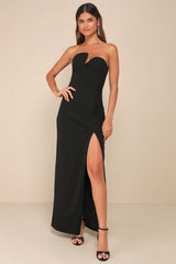 Iconic Excellence Black Asymmetrical Strapless Maxi Dress
