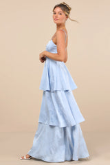 Prigette Light Blue Jacquard Tiered Maxi Dress