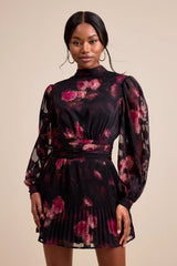 Ayveen Black Floral Burnout Balloon Sleeve Mini Dress