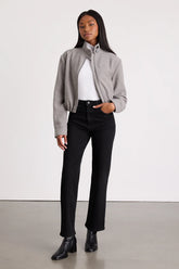 Jinora Light Grey Zip-Front Bomber Jacket