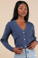 Toasty Babe Black Knit Button-Up Cropped Cardigan