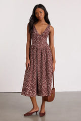Janella Brown Floral Basque Waist Midi Dress