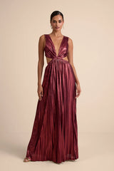 Shining Luxury Bronze Metallic Lurex Cutout Maxi Dress