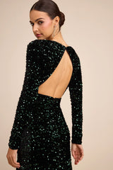Rhonna Emerald Green Velvet Sequin Mermaid Maxi Dress