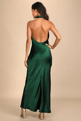 Love in Your Life Navy Blue Satin Halter Maxi Dress