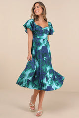 Authentically Yours Yellow Multi Abstract Print Satin Midi Dress