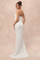 Stunning Vow White Beaded Sequin Maxi Dress