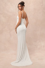 Stunning Vow White Beaded Sequin Maxi Dress