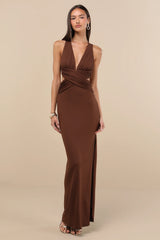 Alexandria Brown Backless Column Maxi Dress