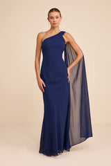 Carmenza Red One-Shoulder Sash Maxi Dress