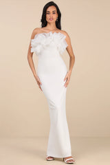 Evening Excellence White Ruffled Strapless Mermaid Maxi Dress