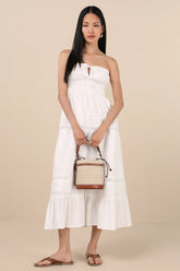 Sylvana White Textured Strapless Midi Dress