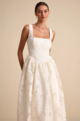 Corsen Ivory Floral Jacquard Corset A-Line Maxi Dress