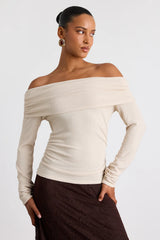 Coveted Favorite Cream Textured Off-the-Shoulder Top