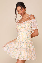 Memorably Cute Blush Pink Floral Off-the-Shoulder Mini Dres