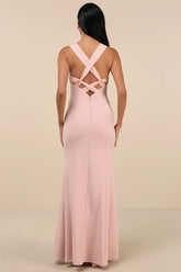 Taline Blush Pink Strappy Mermaid Maxi Dress