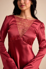 Emberlyn Rusty Rose Satin Lace Long Sleeve Mini Dress