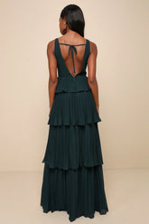 Mesmerizing Essence Navy Pleated Backless Tiered Maxi Dress