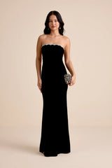 Leesa Black Velvet Rhinestone Mermaid Maxi Dress