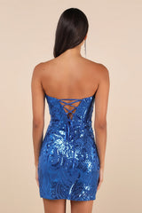 Glamorous Intrigue Teal Sequin Strapless Mini Dress