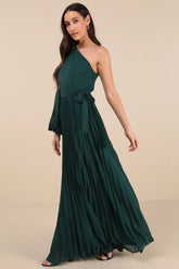 Divine Charm Black Pleated One-Shoulder Maxi Dress