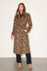 Samantha Tan Leopard Print Double-Breasted Coat