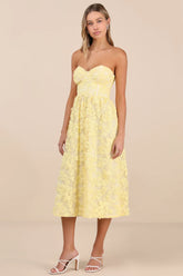 Quite Perfect White Floral Embroidered Strapless Midi Dress