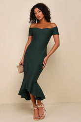 How Much I Care Ivory Off-the-Shoulder Midi Dress