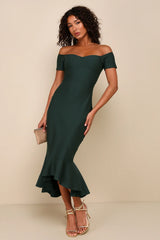 How Much I Care Ivory Off-the-Shoulder Midi Dress