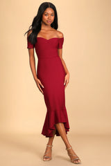 How Much I Care Ivory Off-the-Shoulder Midi Dress
