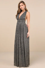 Looking Radiant Black and Gold Metallic Maxi Dress